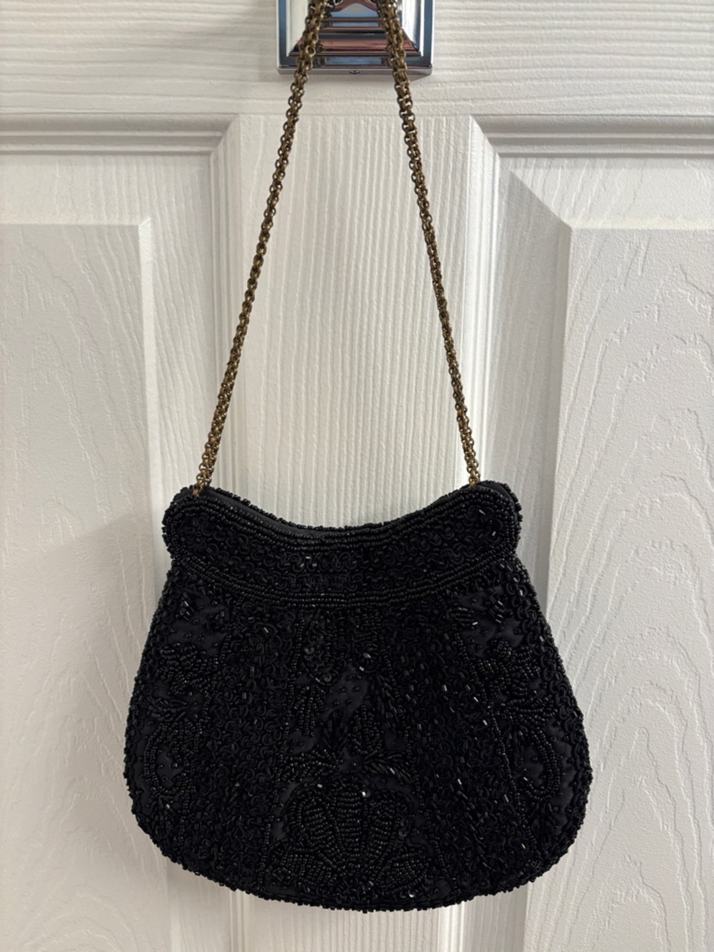 Vintage Black Beaded Evening Handbag - Fabulous w/Chain - Picture 4 of 13
